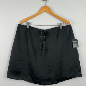 Forever 21 Plus Size Satin Lace-Up Skirt Black 2X